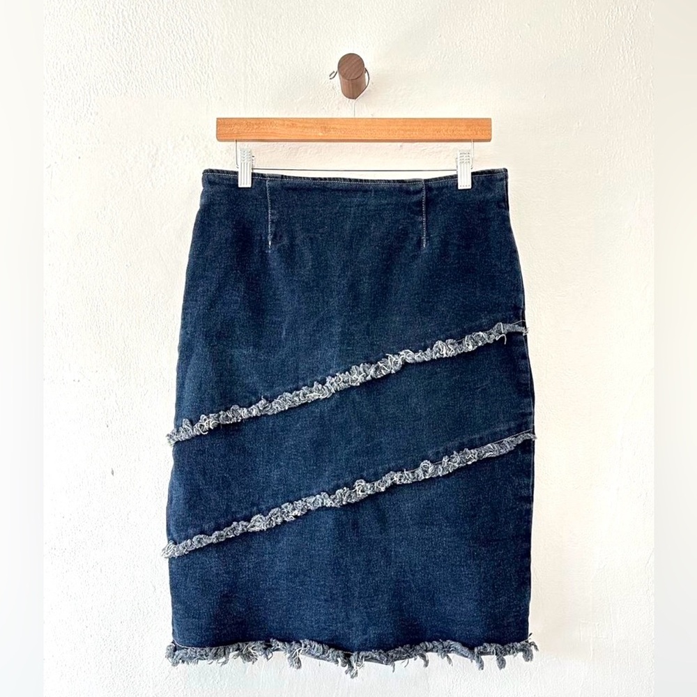 Y2k‎ Denim Skirt with Frayed Details